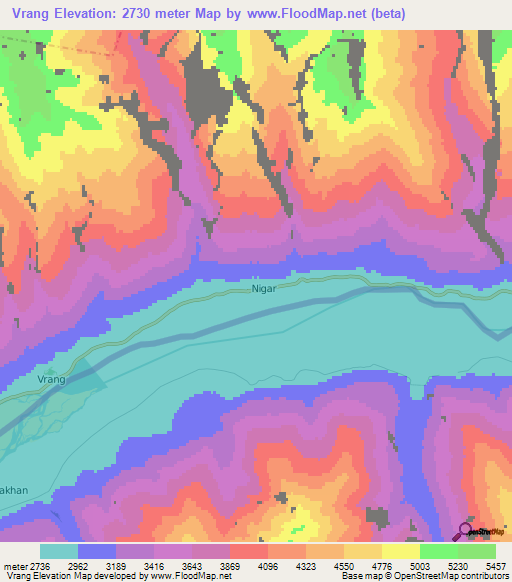 Vrang,Tajikistan Elevation Map
