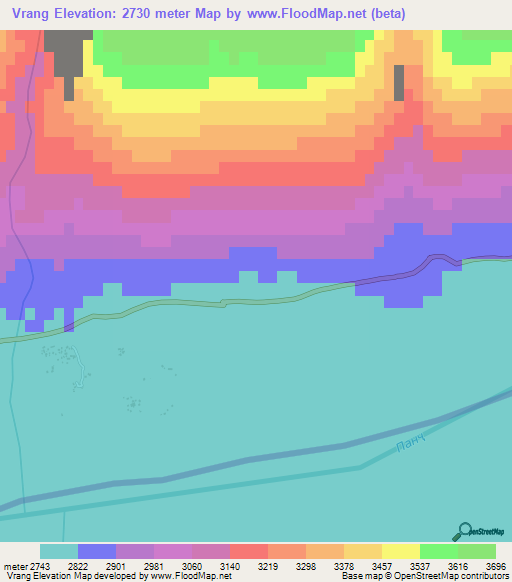 Vrang,Tajikistan Elevation Map