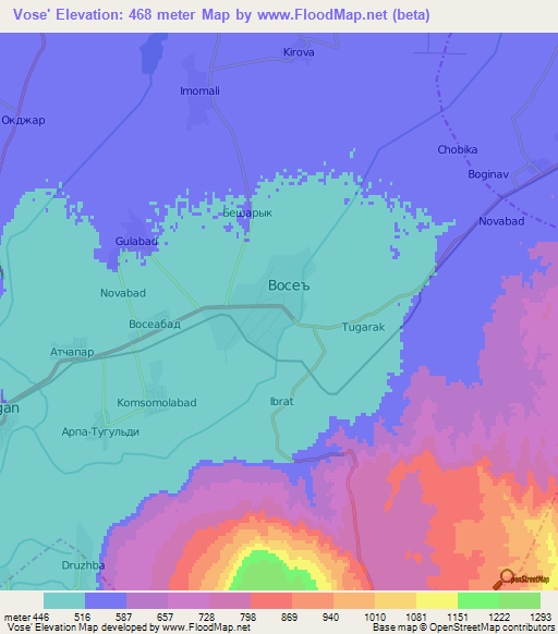 Vose',Tajikistan Elevation Map