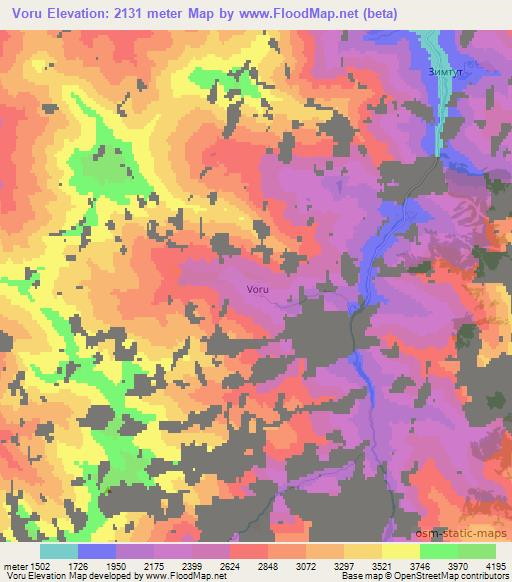 Voru,Tajikistan Elevation Map