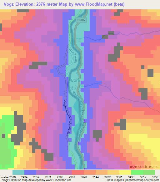 Vogz,Tajikistan Elevation Map