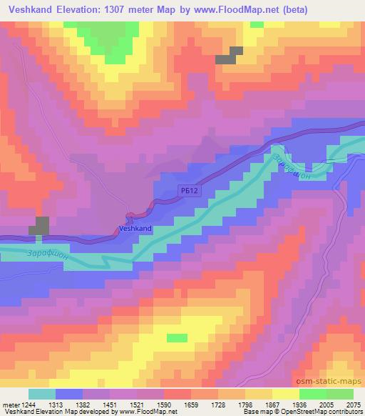 Veshkand,Tajikistan Elevation Map