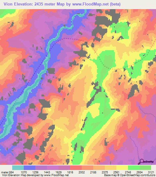Vion,Tajikistan Elevation Map