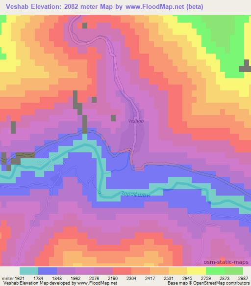Veshab,Tajikistan Elevation Map