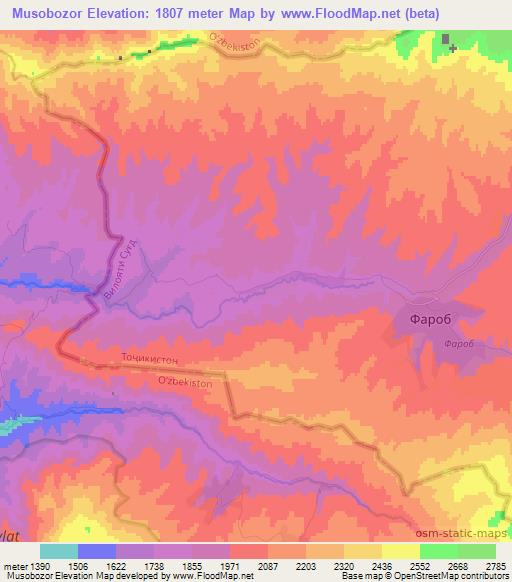Musobozor,Tajikistan Elevation Map