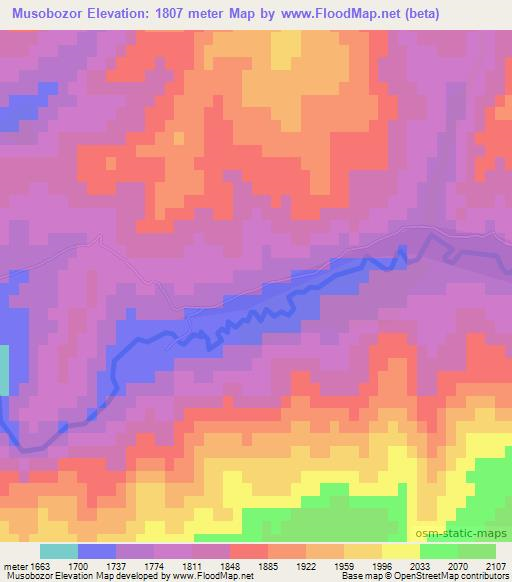 Musobozor,Tajikistan Elevation Map