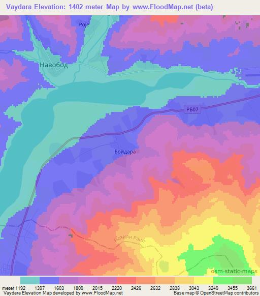 Vaydara,Tajikistan Elevation Map