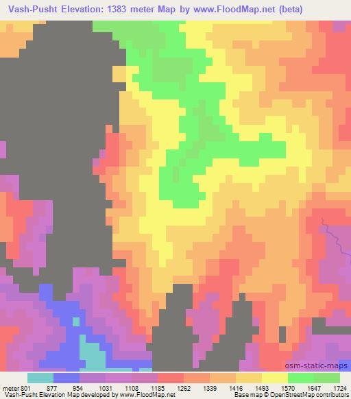 Vash-Pusht,Tajikistan Elevation Map