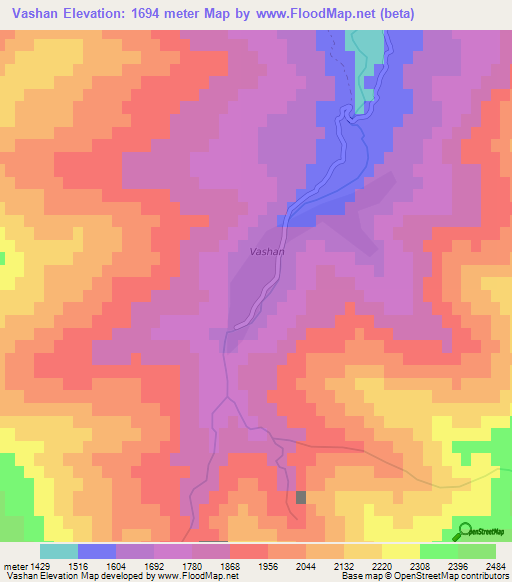 Vashan,Tajikistan Elevation Map