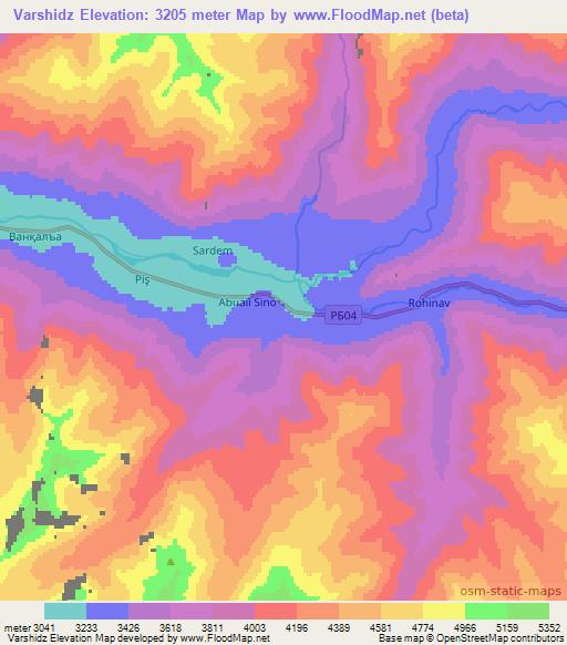 Varshidz,Tajikistan Elevation Map