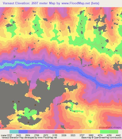 Varsaut,Tajikistan Elevation Map