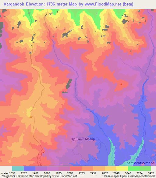 Vargandok,Tajikistan Elevation Map