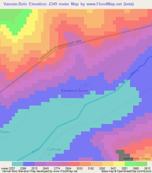 Vanvan-Bolo,Tajikistan Elevation Map