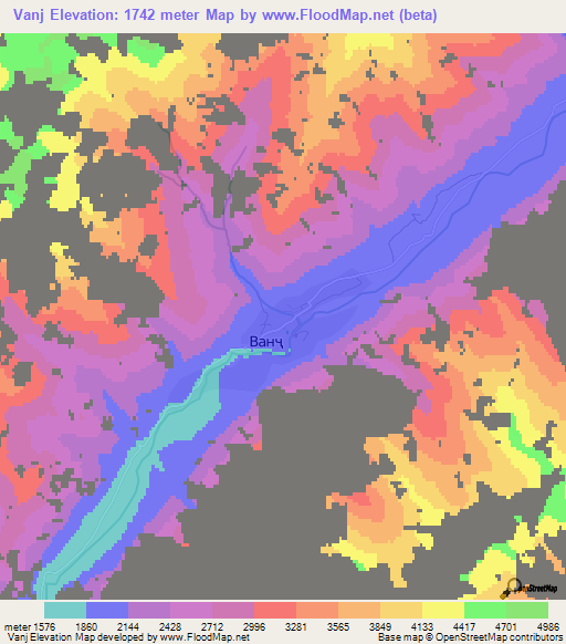 Vanj,Tajikistan Elevation Map