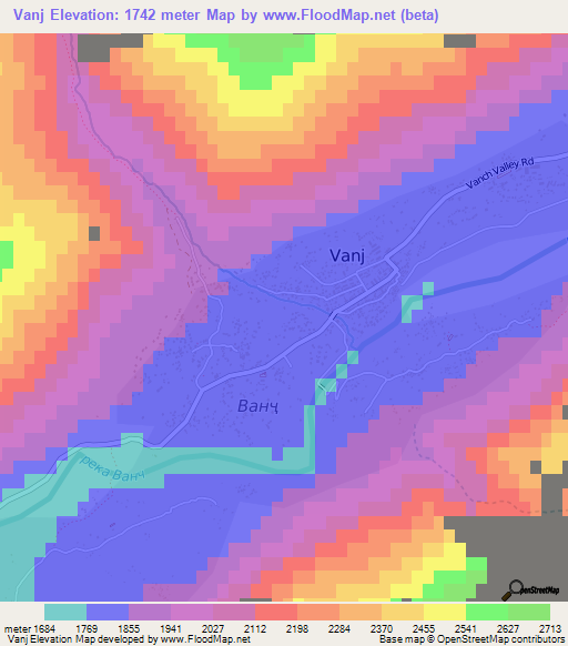 Vanj,Tajikistan Elevation Map