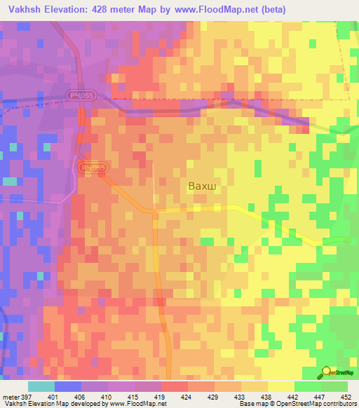 Vakhsh,Tajikistan Elevation Map