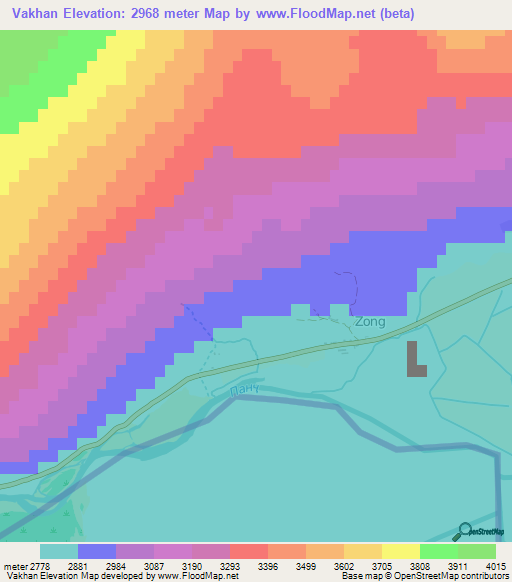 Vakhan,Tajikistan Elevation Map