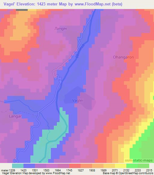 Vagel',Tajikistan Elevation Map