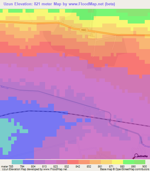 Uzun,Tajikistan Elevation Map