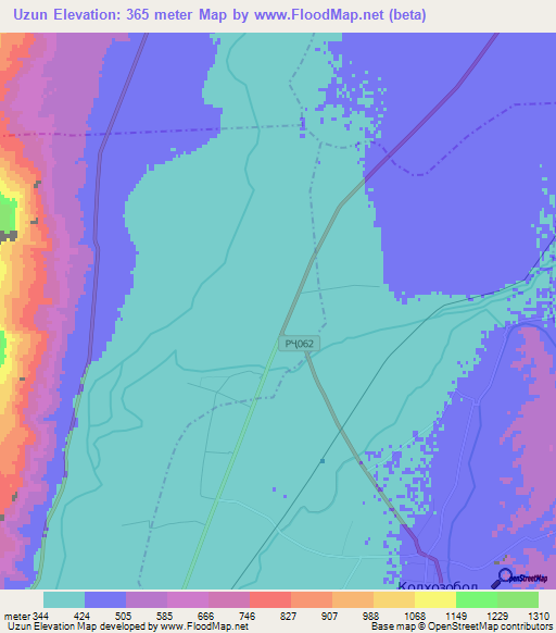 Uzun,Tajikistan Elevation Map