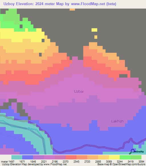 Uzboy,Tajikistan Elevation Map