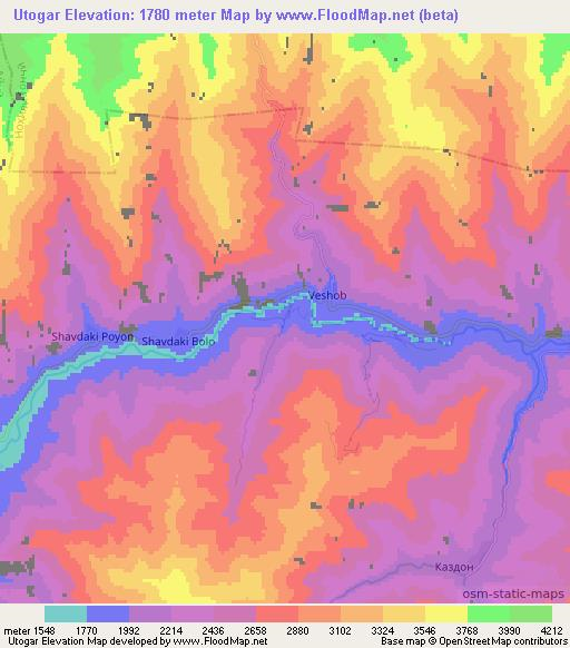 Utogar,Tajikistan Elevation Map