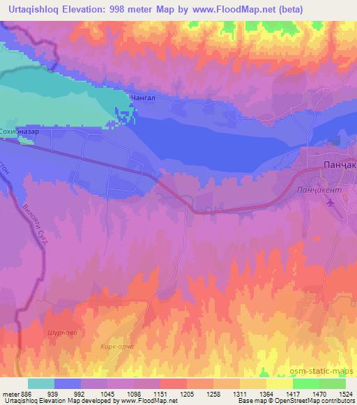 Urtaqishloq,Tajikistan Elevation Map