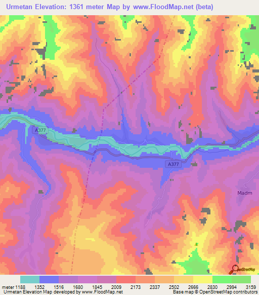 Urmetan,Tajikistan Elevation Map