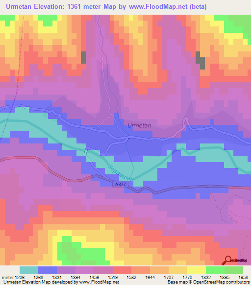 Urmetan,Tajikistan Elevation Map