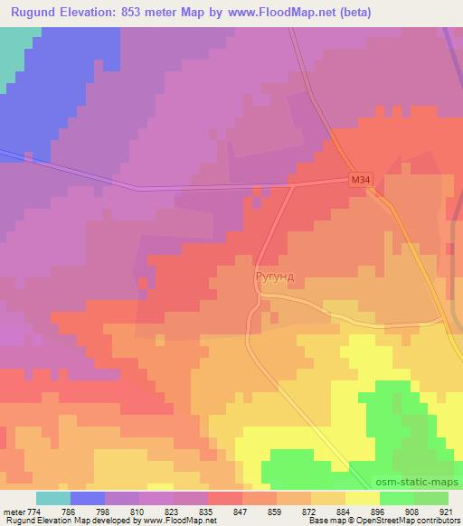 Rugund,Tajikistan Elevation Map