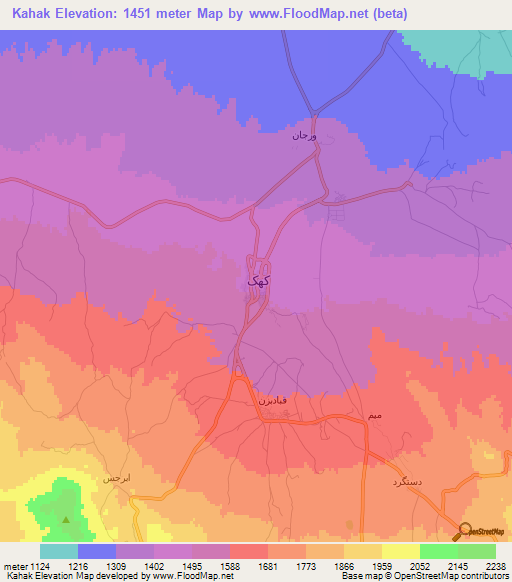 Kahak,Iran Elevation Map