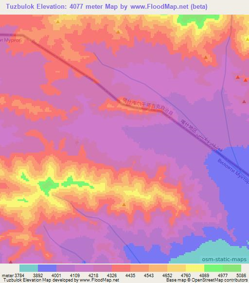Tuzbulok,Tajikistan Elevation Map