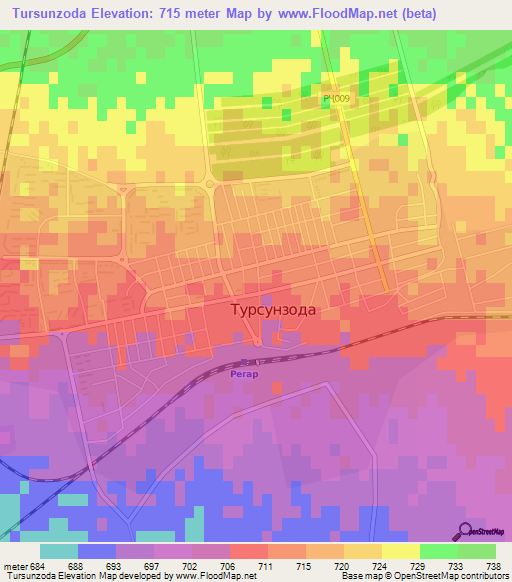 Tursunzoda,Tajikistan Elevation Map
