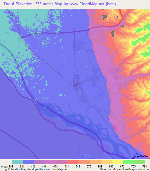 Tugul,Tajikistan Elevation Map