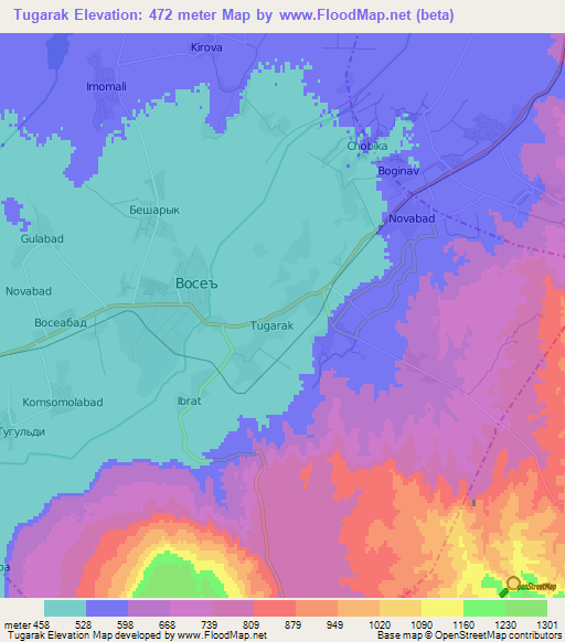 Tugarak,Tajikistan Elevation Map