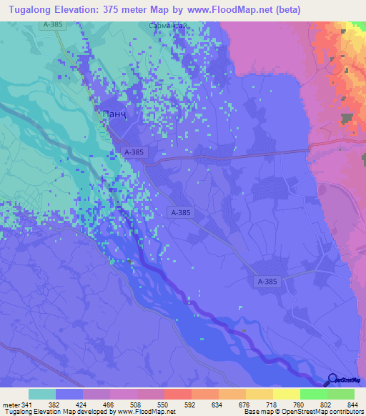 Tugalong,Tajikistan Elevation Map