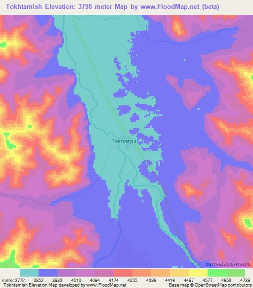 Tokhtamish,Tajikistan Elevation Map