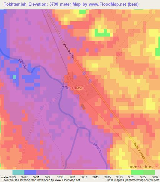 Tokhtamish,Tajikistan Elevation Map