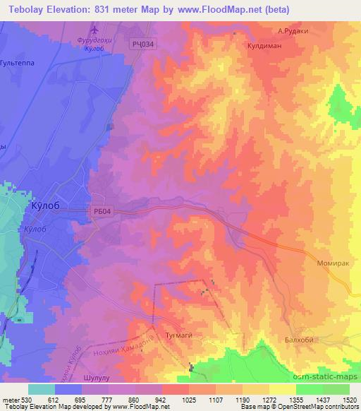 Tebolay,Tajikistan Elevation Map