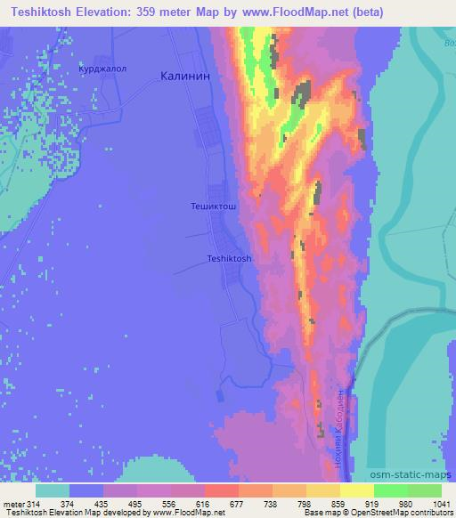Teshiktosh,Tajikistan Elevation Map