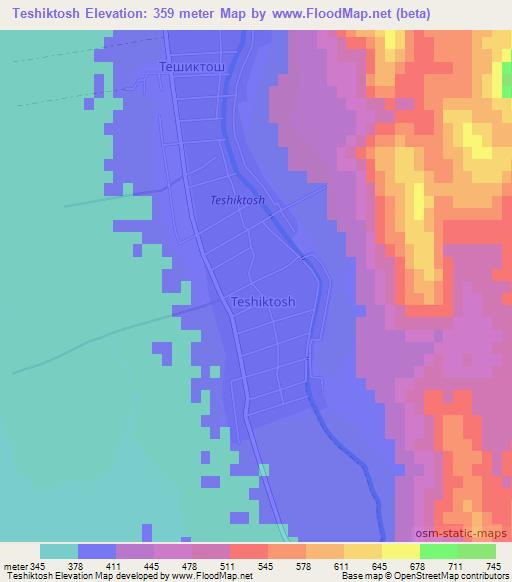 Teshiktosh,Tajikistan Elevation Map