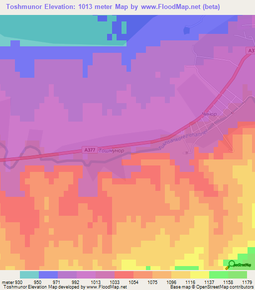 Toshmunor,Tajikistan Elevation Map