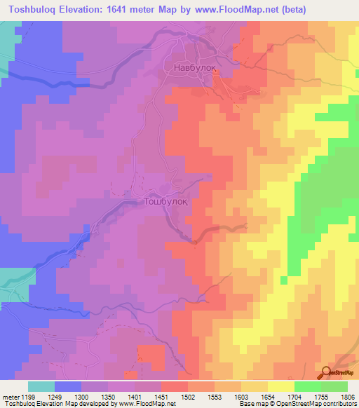 Toshbuloq,Tajikistan Elevation Map