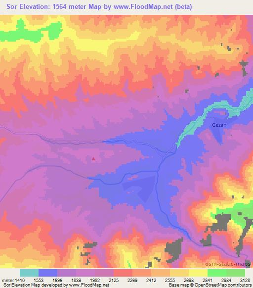 Sor,Tajikistan Elevation Map