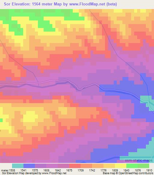 Sor,Tajikistan Elevation Map
