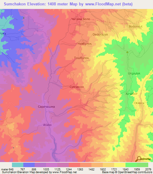Sumchakon,Tajikistan Elevation Map