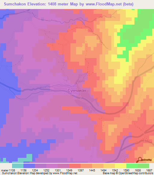 Sumchakon,Tajikistan Elevation Map