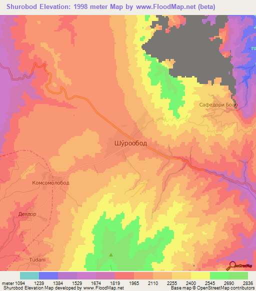 Shurobod,Tajikistan Elevation Map