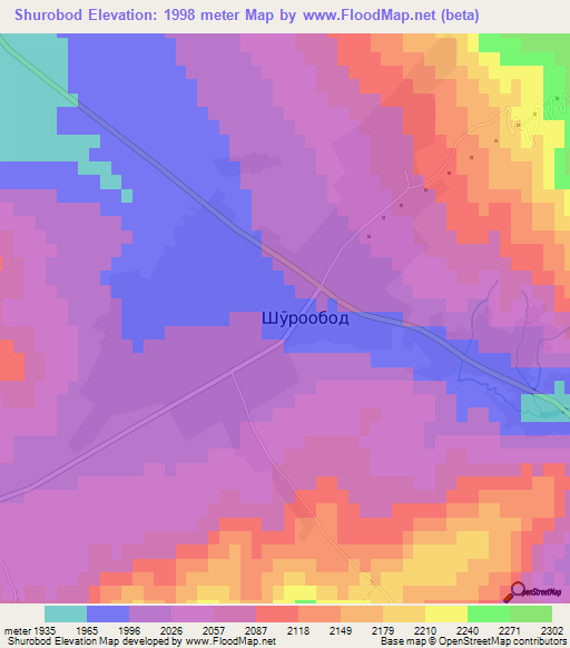 Shurobod,Tajikistan Elevation Map