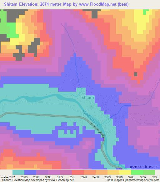 Shitam,Tajikistan Elevation Map